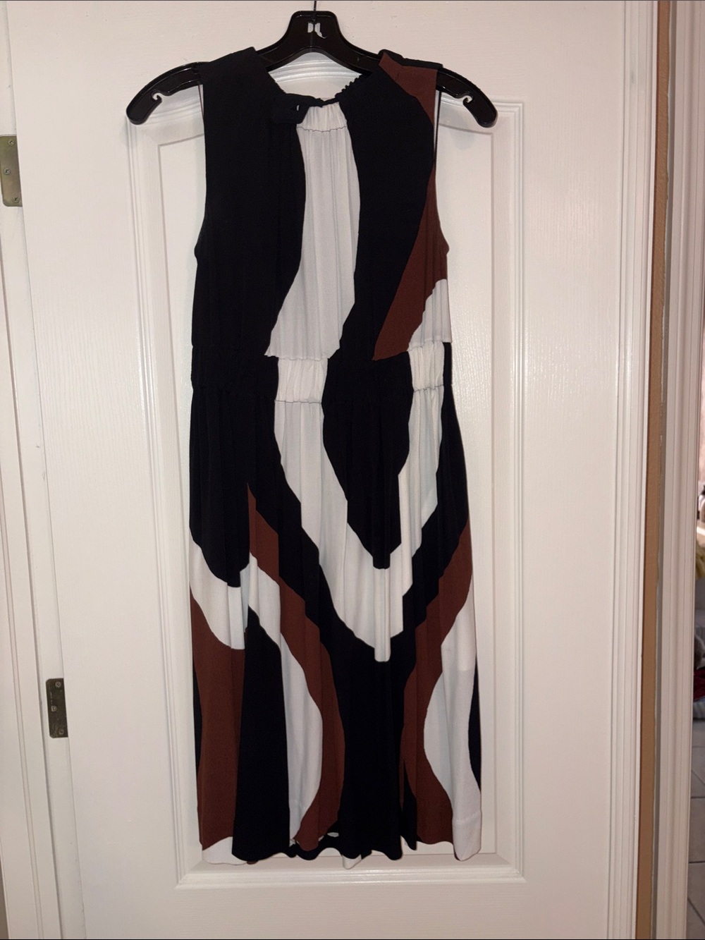 kate spade Black, White & Brown Sleeveless Colorblock Midi Dress